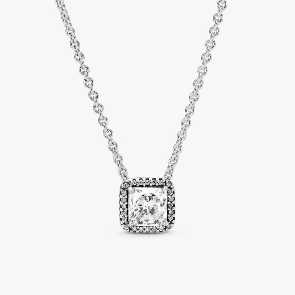 NIB Pandora Square Sparkle Halo Necklace - Picture 2 of 3